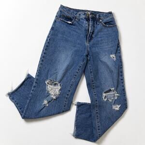 Universal Thread Distressed High Rise Straight Leg Jeans Size 4/27 Blue Cotton